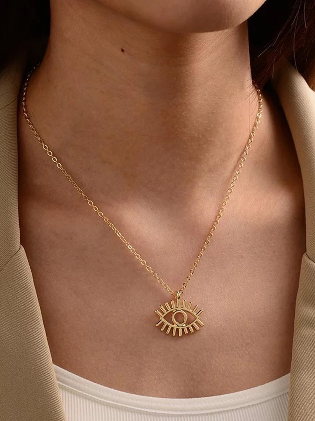 DressBerry Gold-Plated Single Layered Golden Evil Eye Necklace