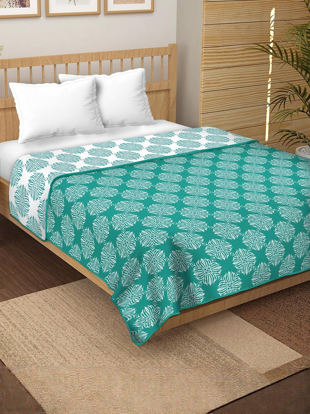 Doristyle Green 500 GSM Checked Microfiber Double Bed Comforter