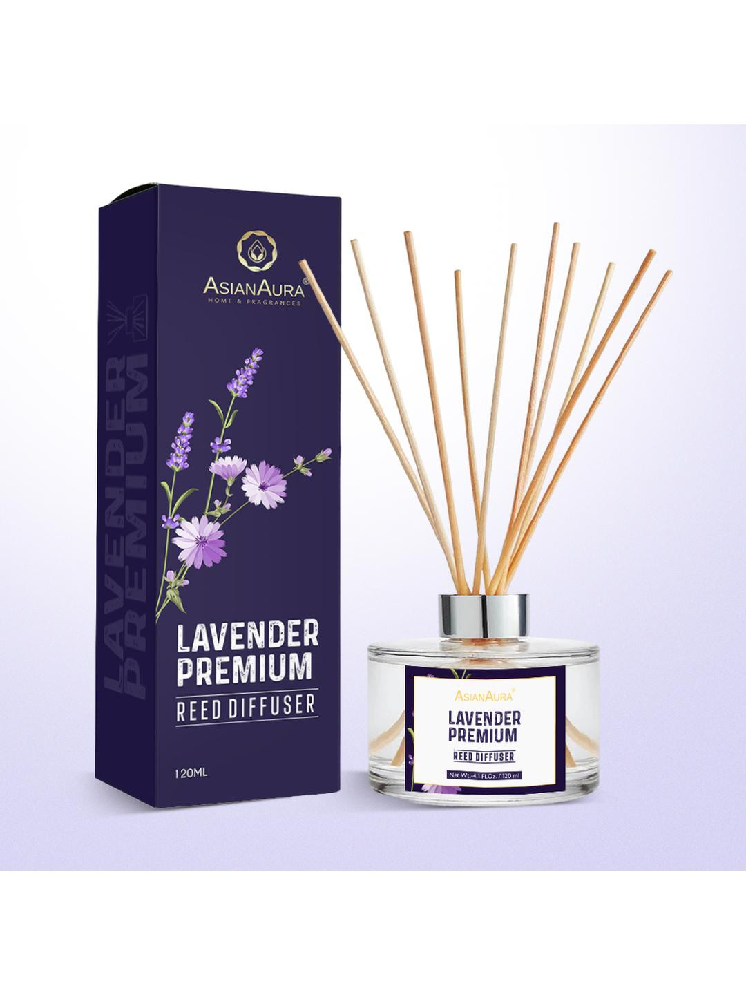 Asian Aura Lavender Premium Reed Diffuser Set  Long-Lasting Fragrance (120ml)