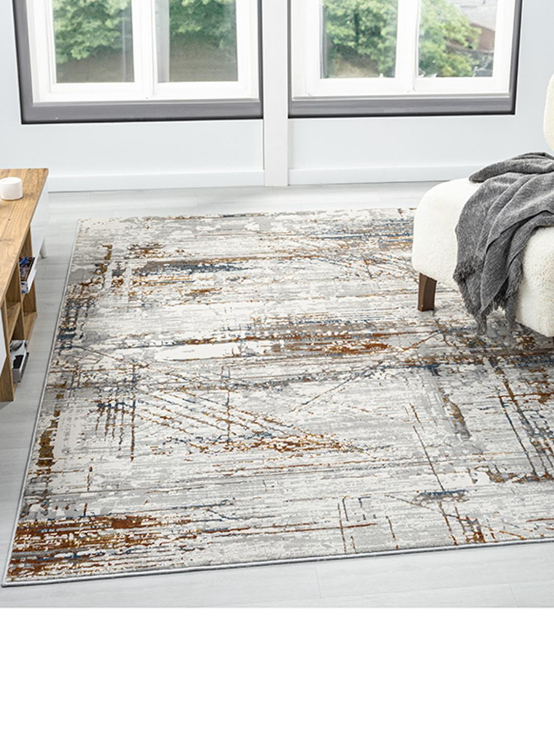 Kaleen India Rust Abstract Anti-Skid Polyester Carpet