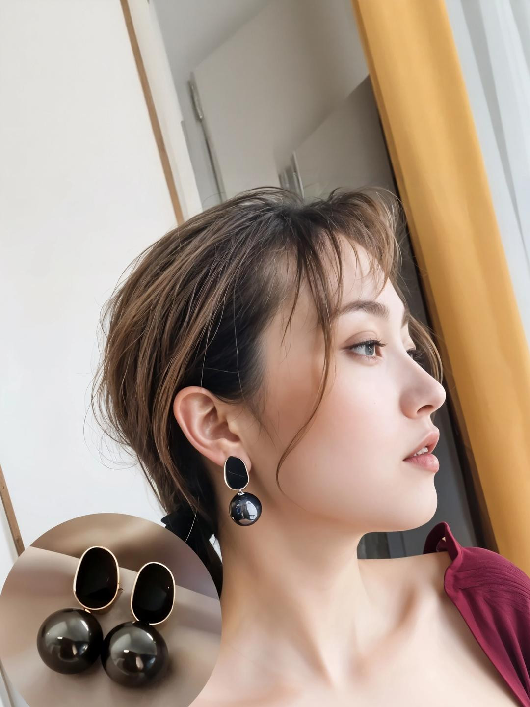 Shiny Black Coloured Korean Drop Fashionable Earrings