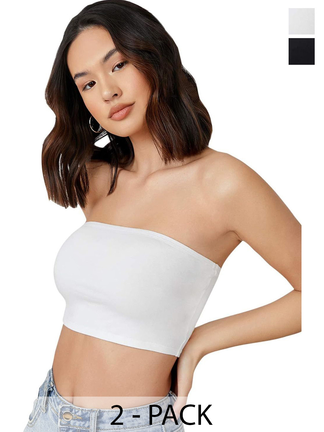 SRISARAS Women Pack of 2 Strapless Cotton Tube Crop Top