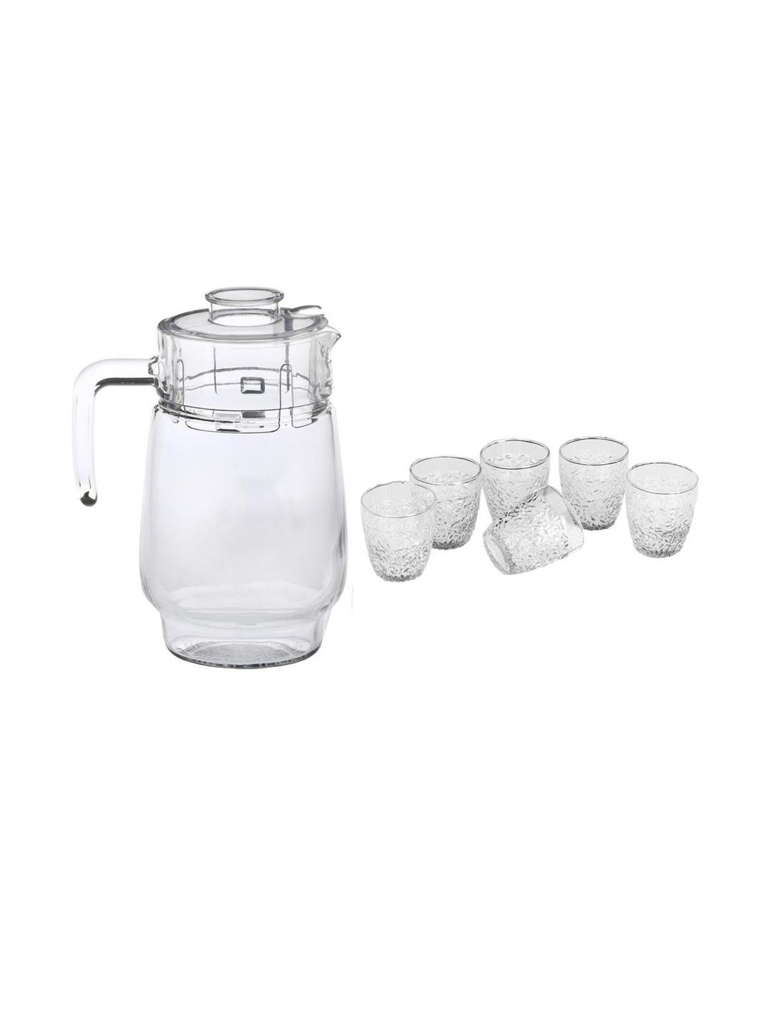 SOMIL Transparent Pack Of 1 Jug With Plastic Lid & 6 Dishwasher Safe Glasses