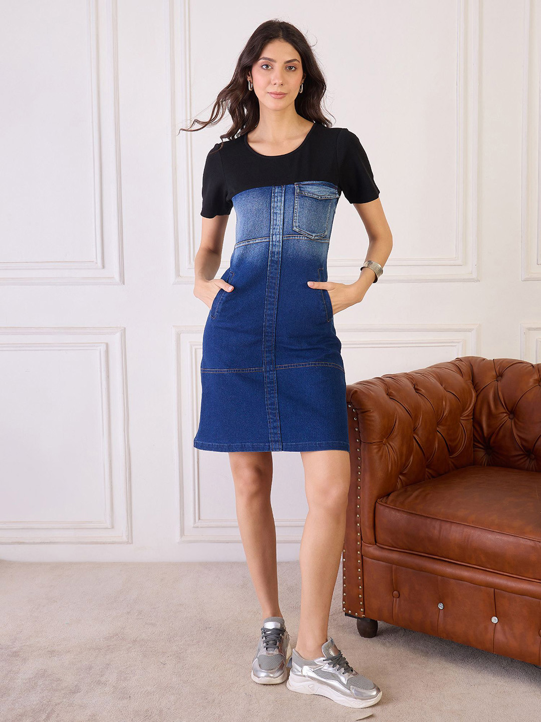 Orchid Blues Colourblocked Denim Dress