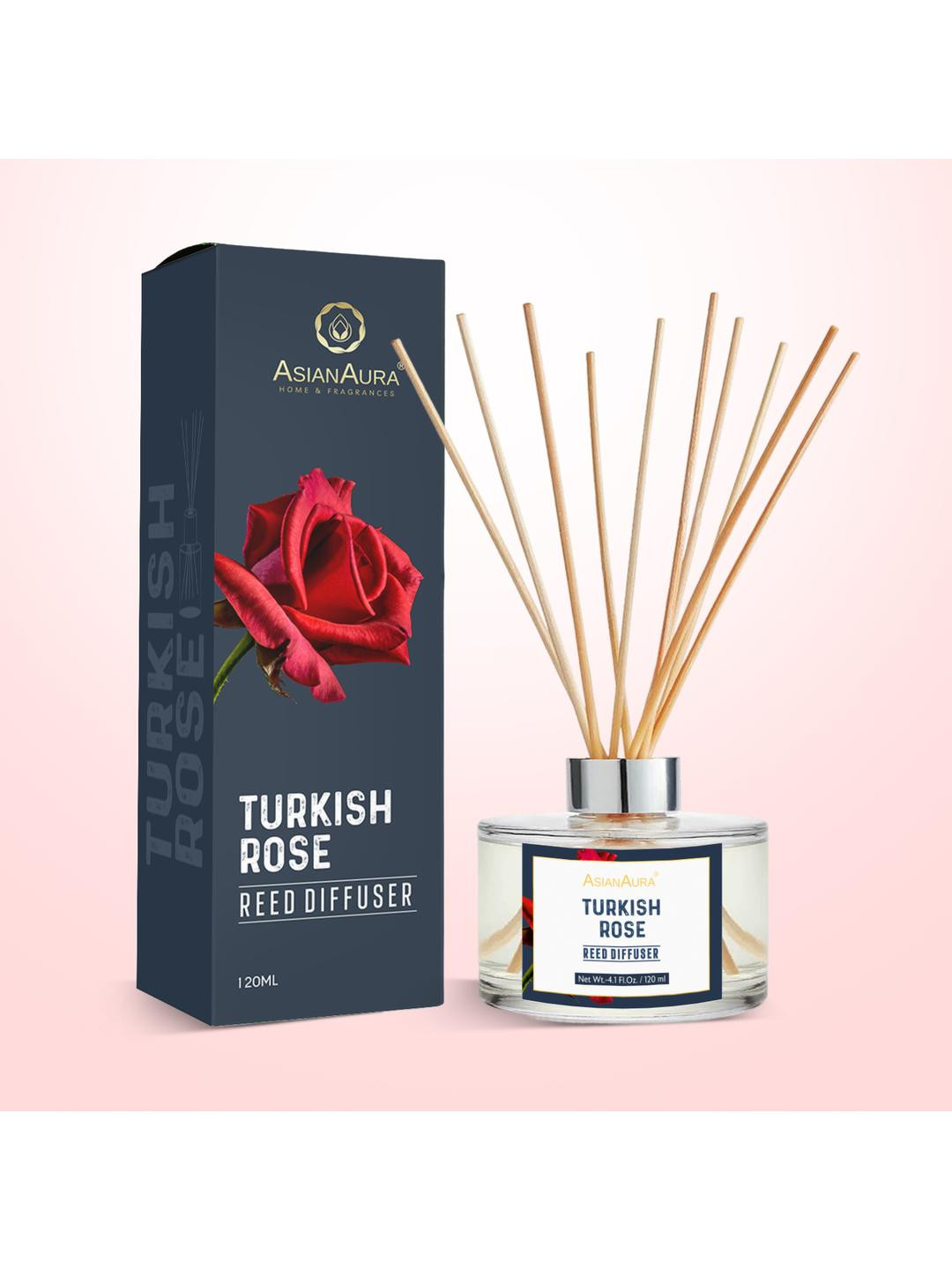 Asian Aura Turkish Rose Reed Diffuser Set  Long-Lasting Fragrance 120ml