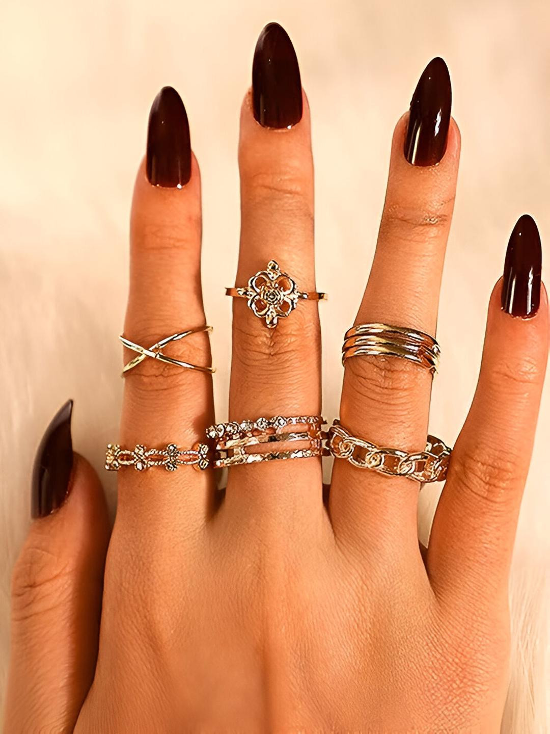 DressBerry Lovely Gold Plated Eight Pcs White Crystal Good Luck Twist Cross Chain Ring Set