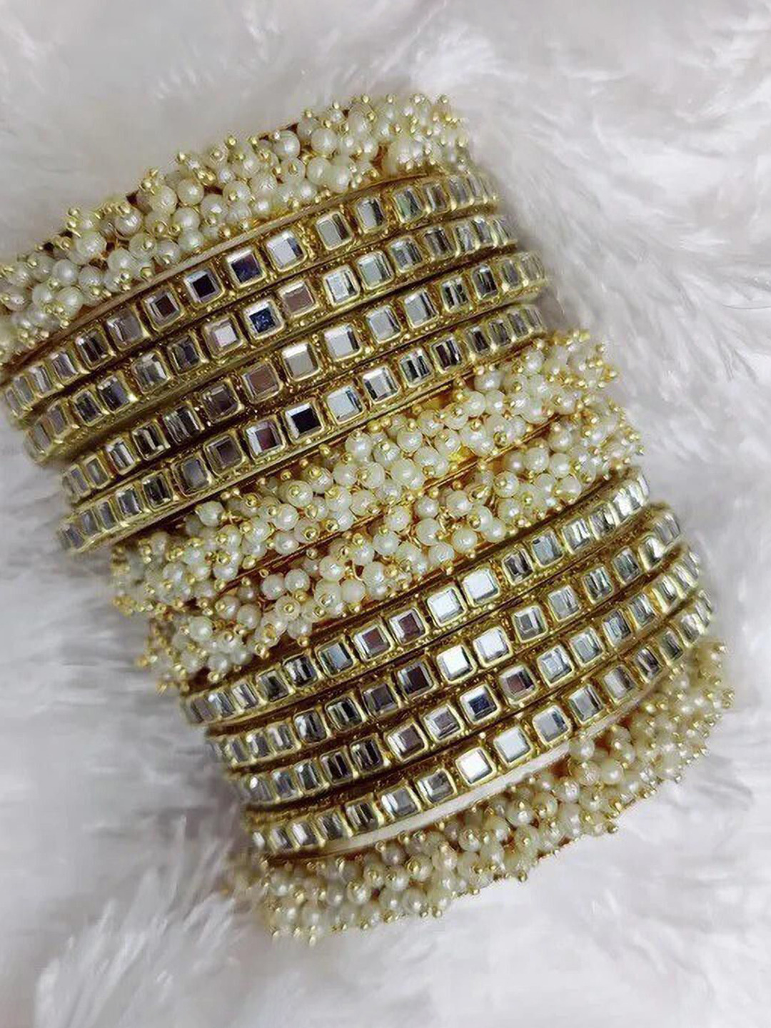 trylo fashion Set Of 12 Stone & Beaded Studded Bangles