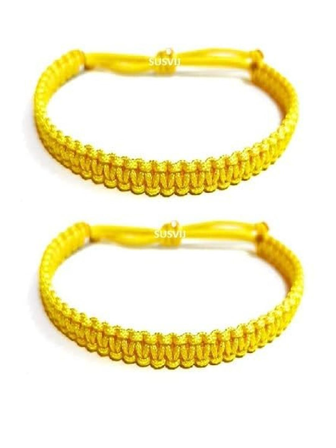 SUSVIJ Pack of 2 Unisex Yellow Drawstring Thread Bracelet