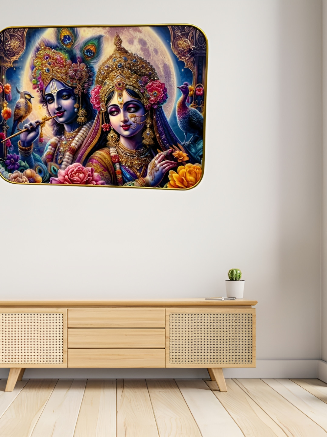 SHRI KHATU SHYAM CREATION Blue & Yellow Single Religious Wooden Wall Art