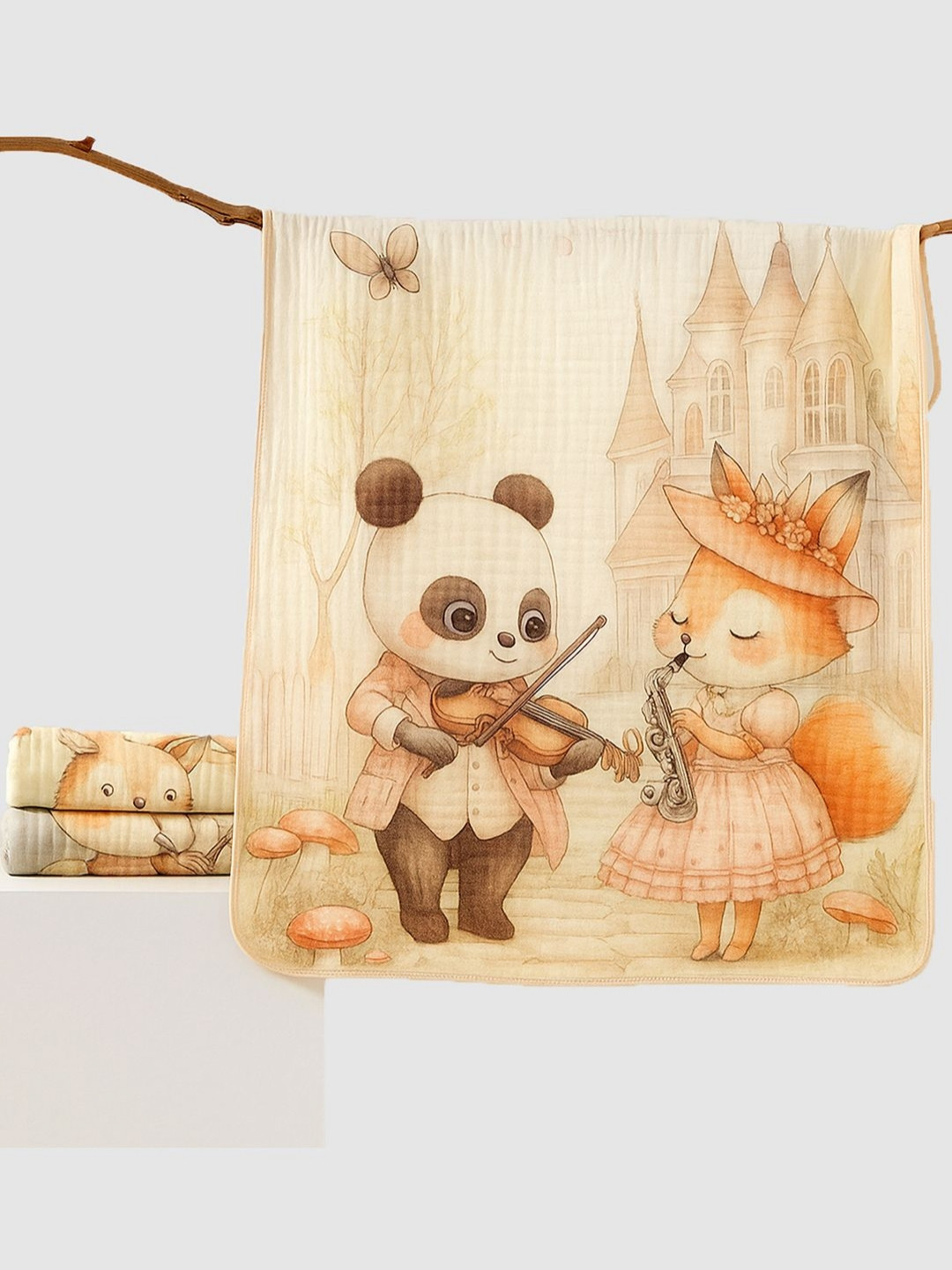 Little Surprise Box LLP Coat Panda Brown & Cream Colored Printed Super Soft Blanket