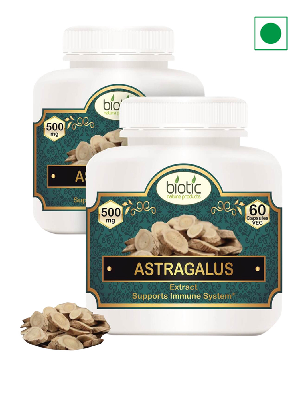 Biotic Set Of 2 Natural Astragalus Capsules - 60 Capsules Each
