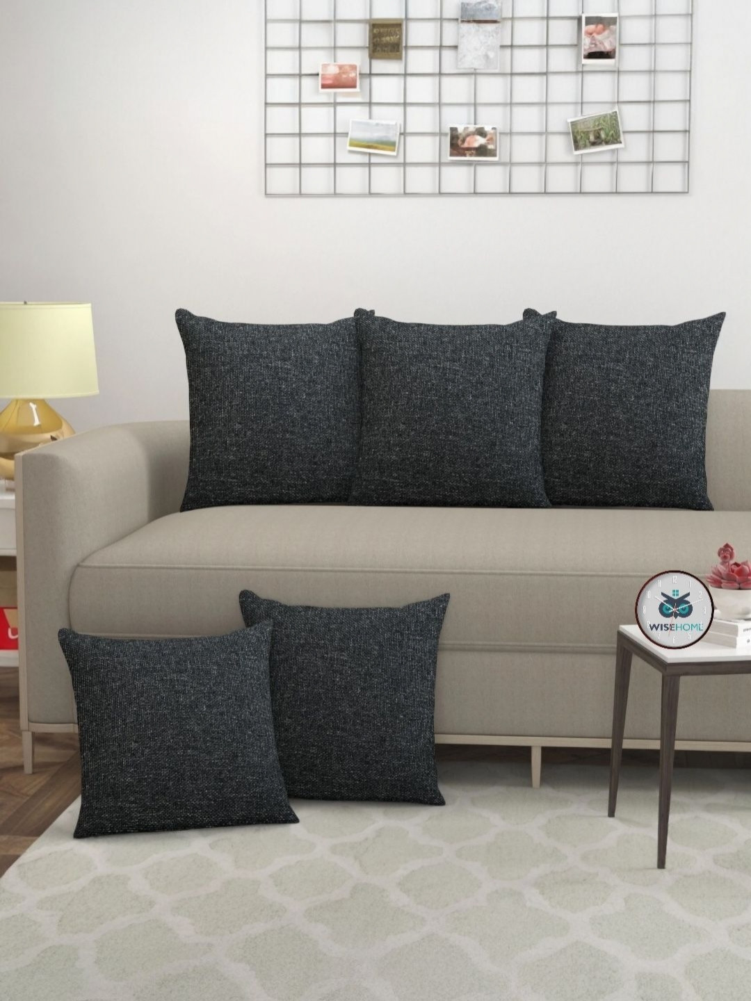 WISE HOME Black 5 Pieces Square Cushion Covers