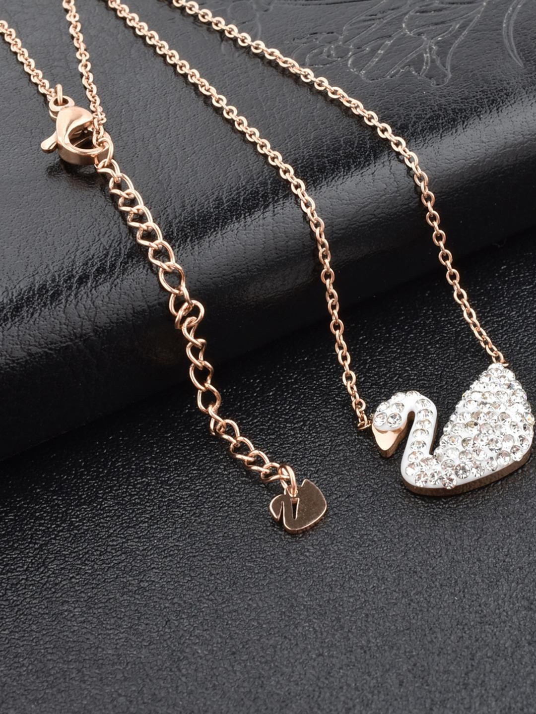 DressBerry Fancy Rosegold-Plated White Swan Pendant Necklace