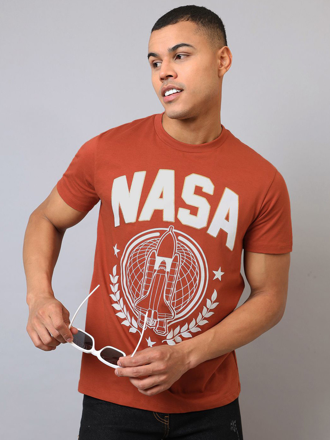 Free Authority Nasa Printed Pure Cotton Crew-Neck T-Shirt