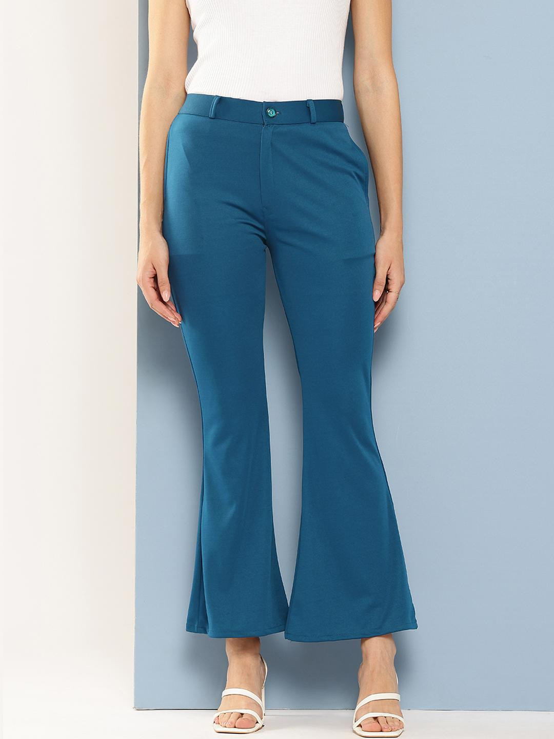 Roadster Women Blue Colour Solid Crepe Trousers
