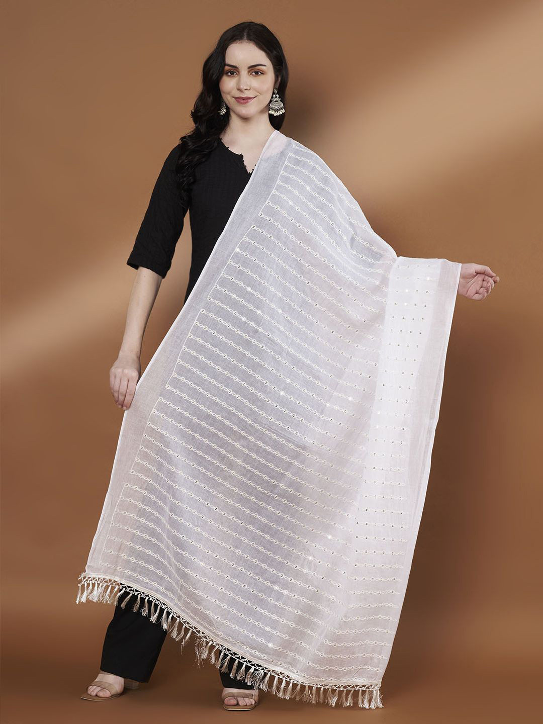 Zamour Embroidered Pure Cotton Dupatta with Sequinned