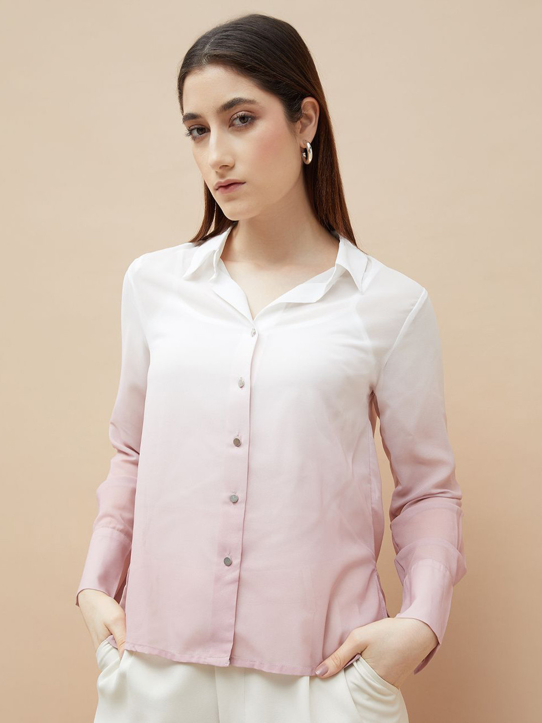 CODE by Lifestyle Women Ombre Faded Spread Collar Casual Shirt