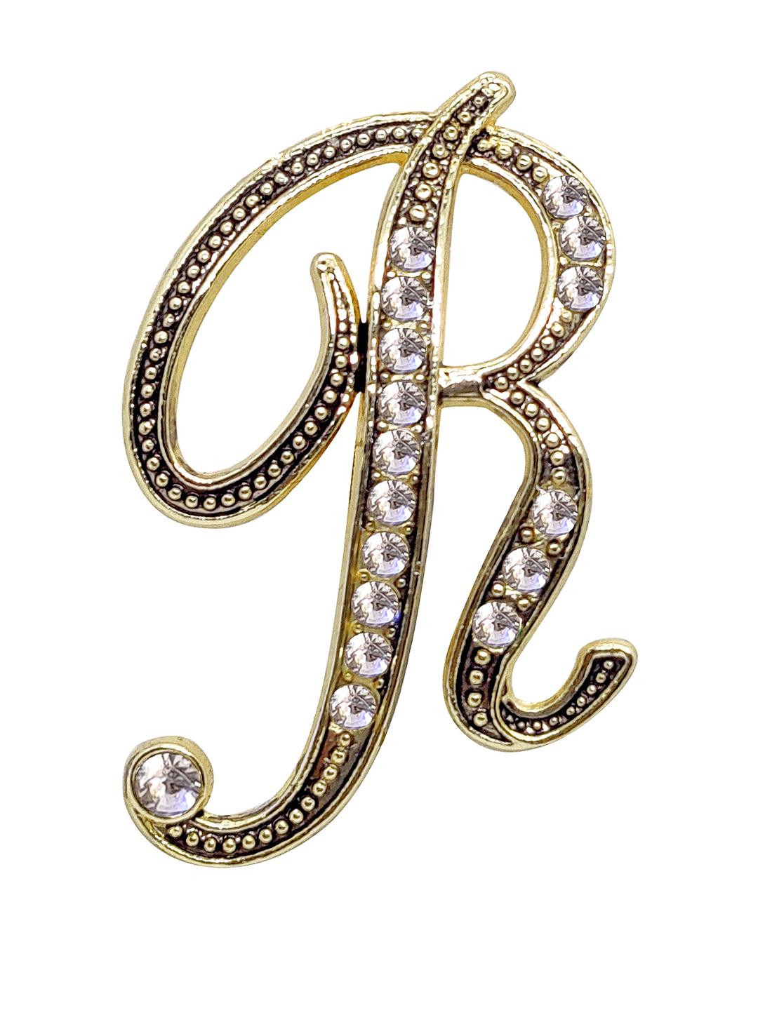 FURE Antique Golden Alphabet R Initial Brooch