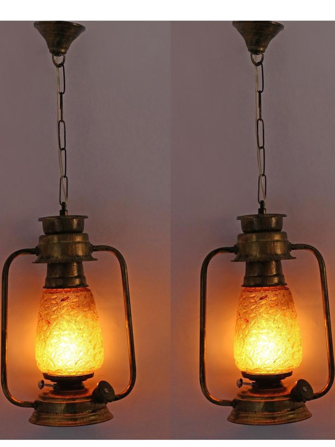 Somil Vintage Kerosene Lantern Style Hanging Lamp, LED Compatible with Gold Metal Fixture. B22 (Pin Type) Holder, Dimensions: 20 X 13 X 70 Cm.