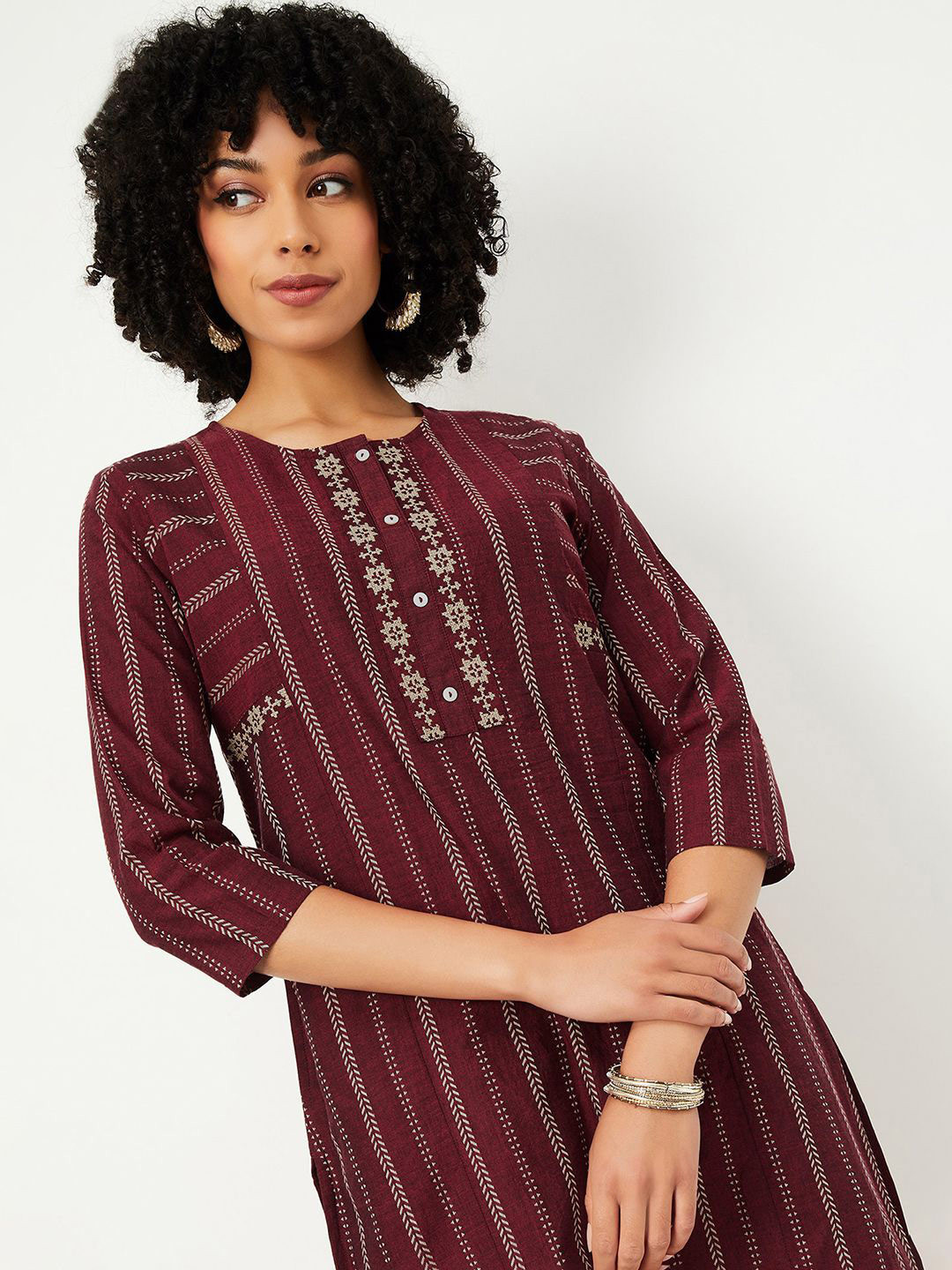 max Women Striped Daily Cotton Straight Kurta