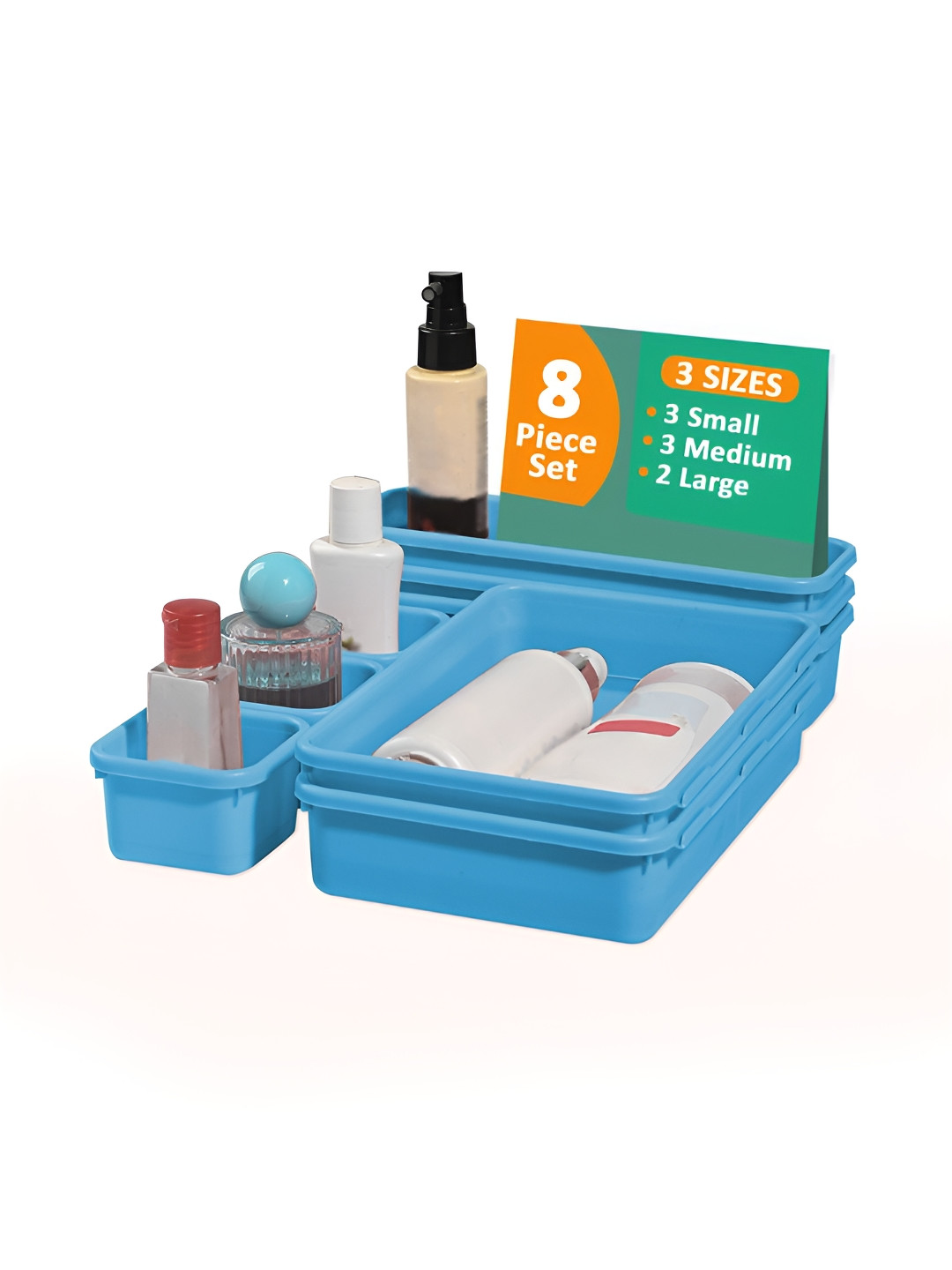 Aura Blue 8 Pieces Interlocking Desk Drawer Organizers