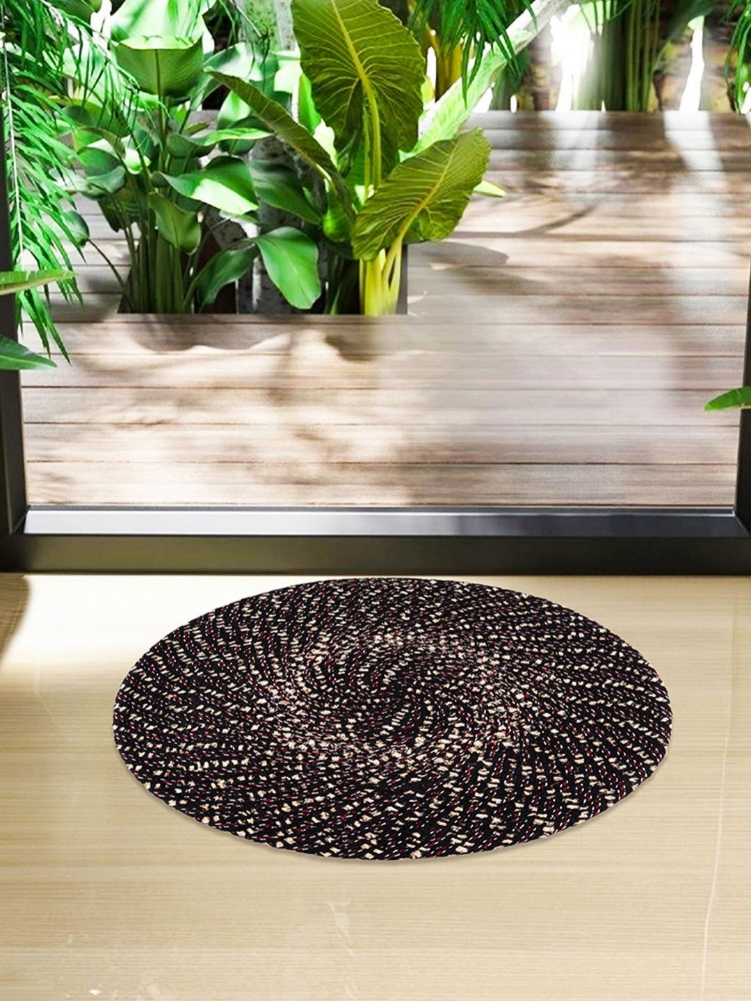 Aura Brown Striped Anti-Skid Round Doormats