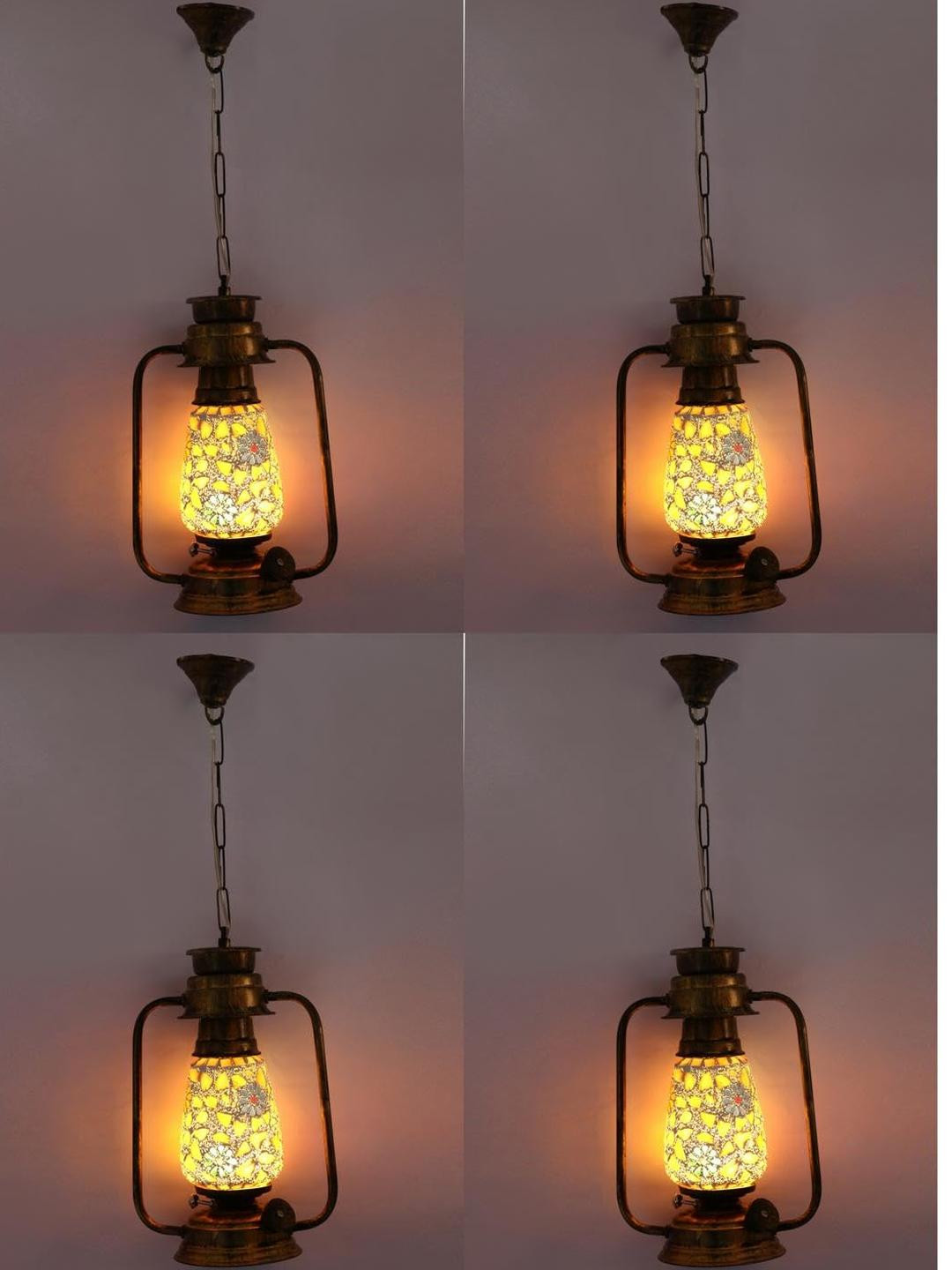 Somil Vintage Kerosene Lantern Style Hanging Lamp, LED Compatible with Clear and Gold Metal Fixture. B22 (Pin Type) Holder, Dimensions: 20 X 13 X 70 Cm, Pack of 2