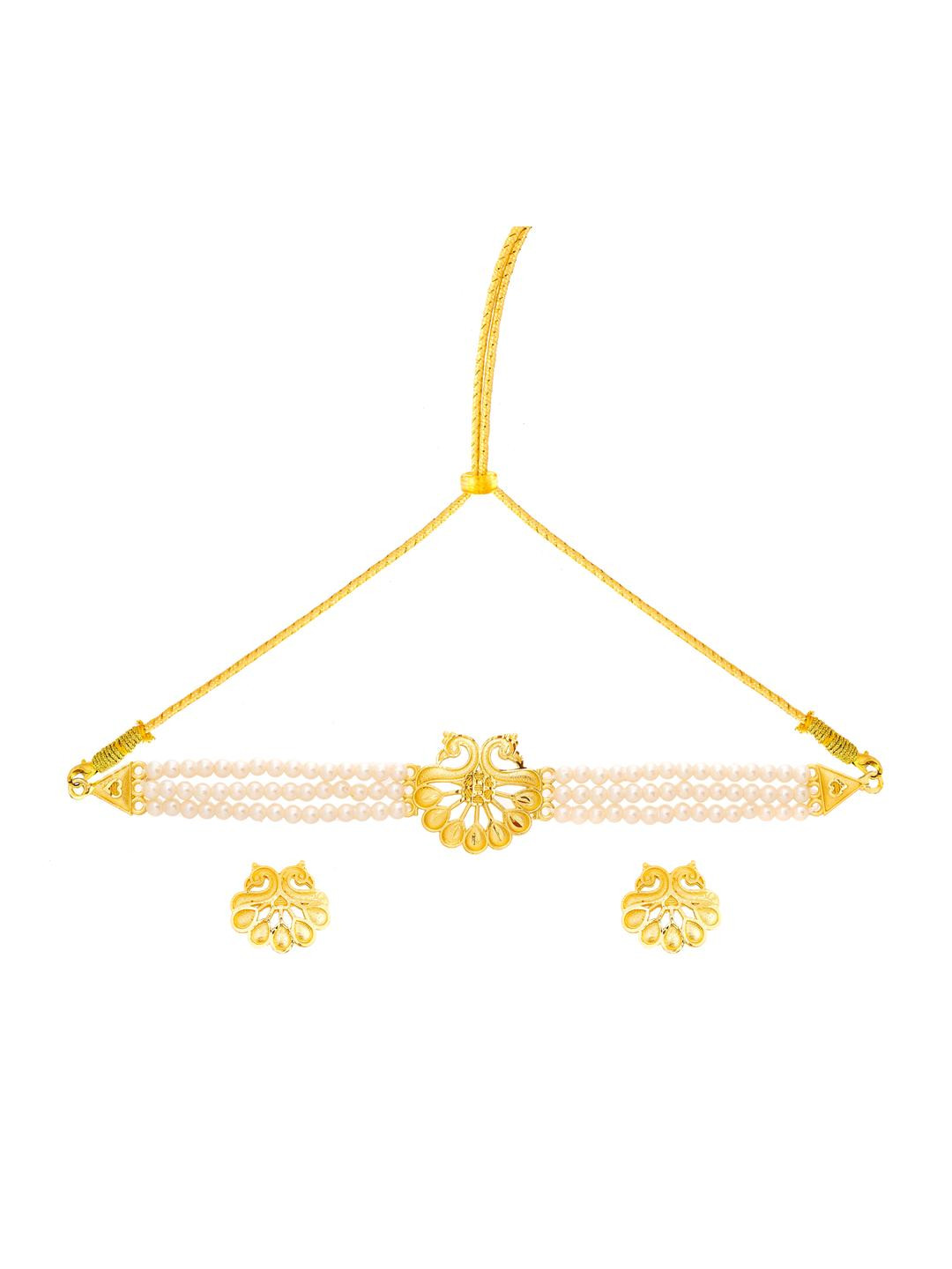 Upala Women White & Gold-Plated Choker & Earring Set