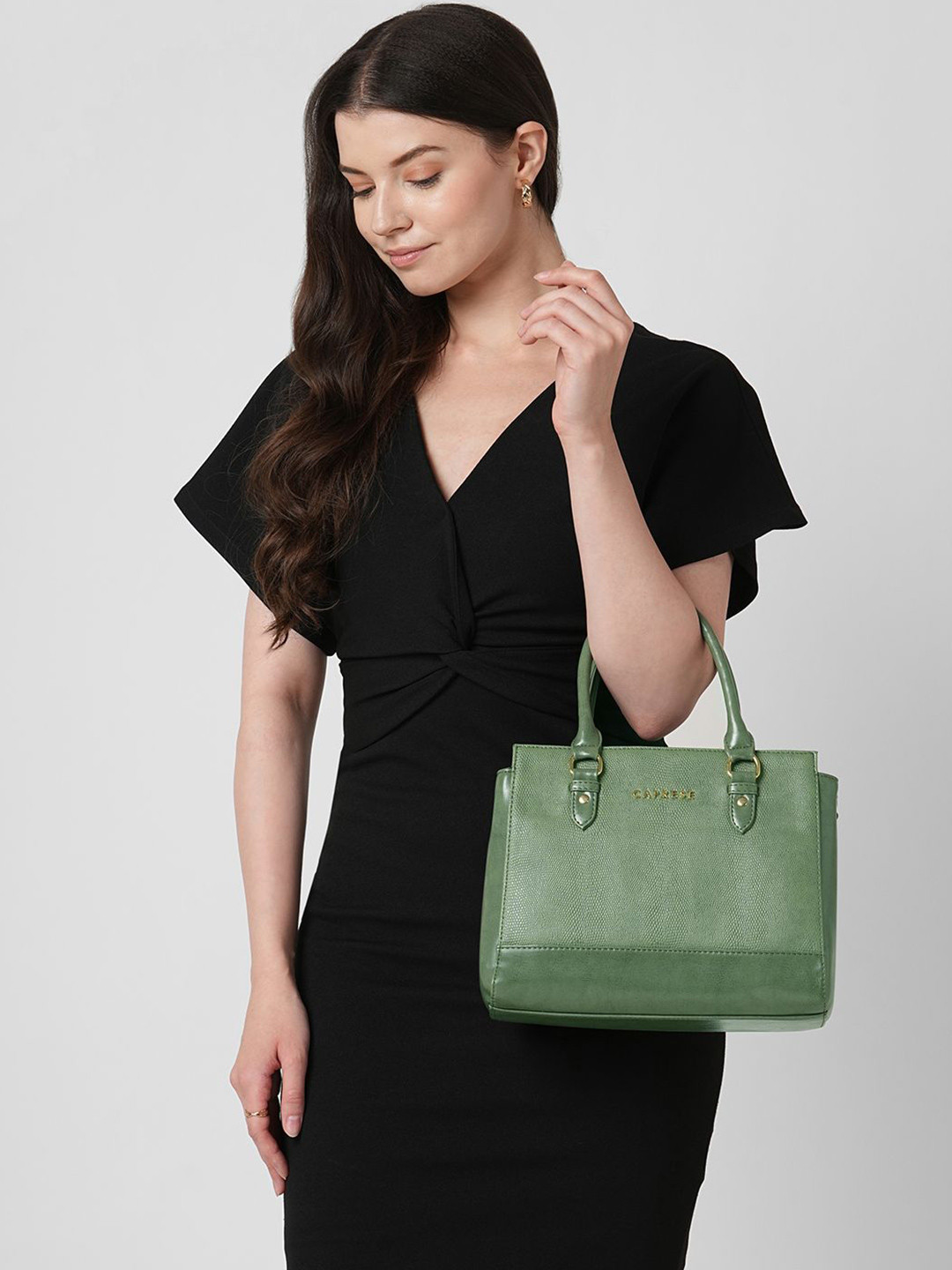 DressBerry X CAPRESE Zenith Green Medium Satchel Bag with Detachable Sling Strap