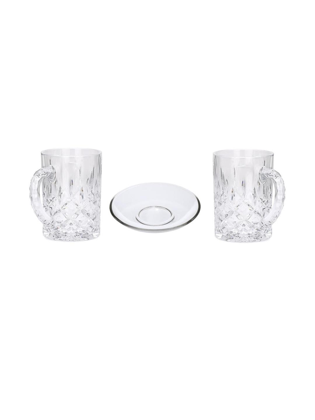 SOMIL Transparent 3 Dishwasher Safe Beer Glass & Saucer