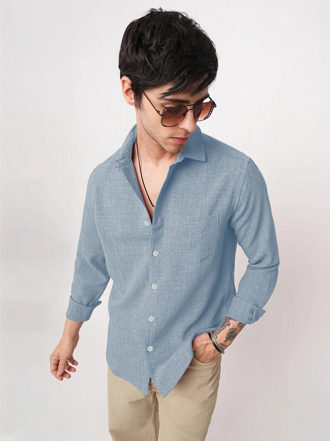 SZN Polyester Long Sleeves Solid Men's Shirt