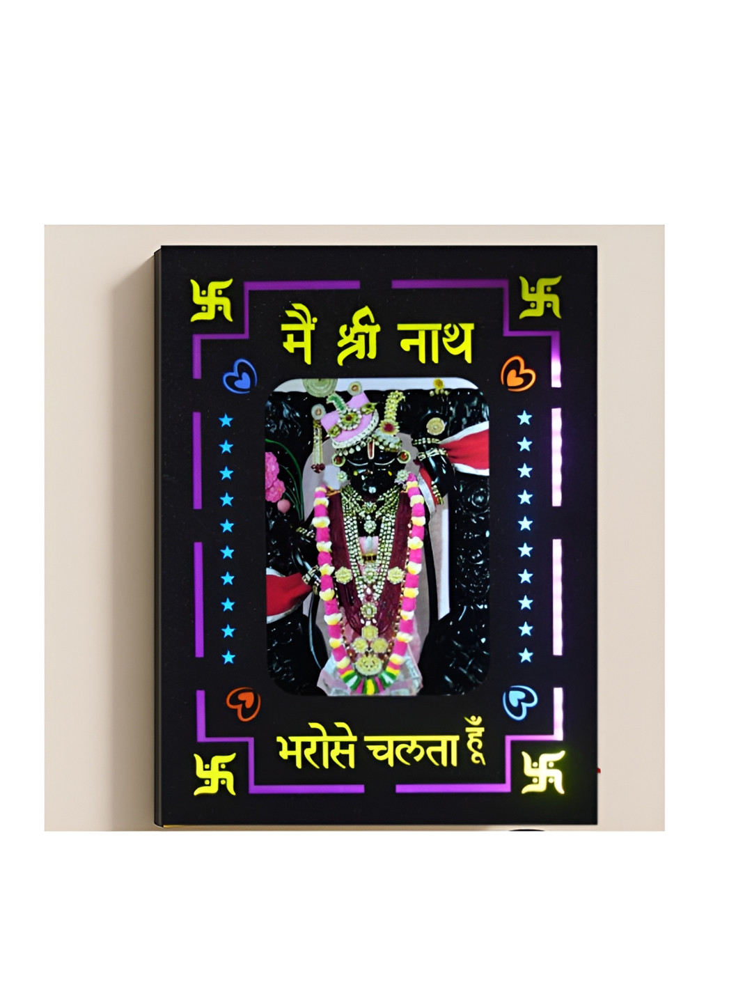 SHRI KHATU SHYAM CREATION Black & Yellow Religious Rectangle Wall Art With Back Light