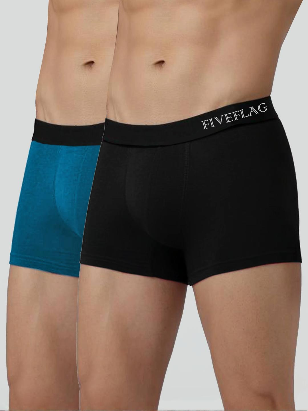FiveFlag Men Black & Cyan Pack Of 2 Trunks