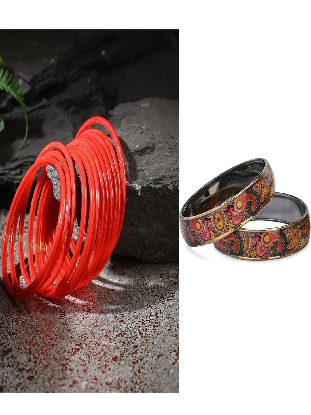 SOMIL Set Of 16 Glass Printed Bangles