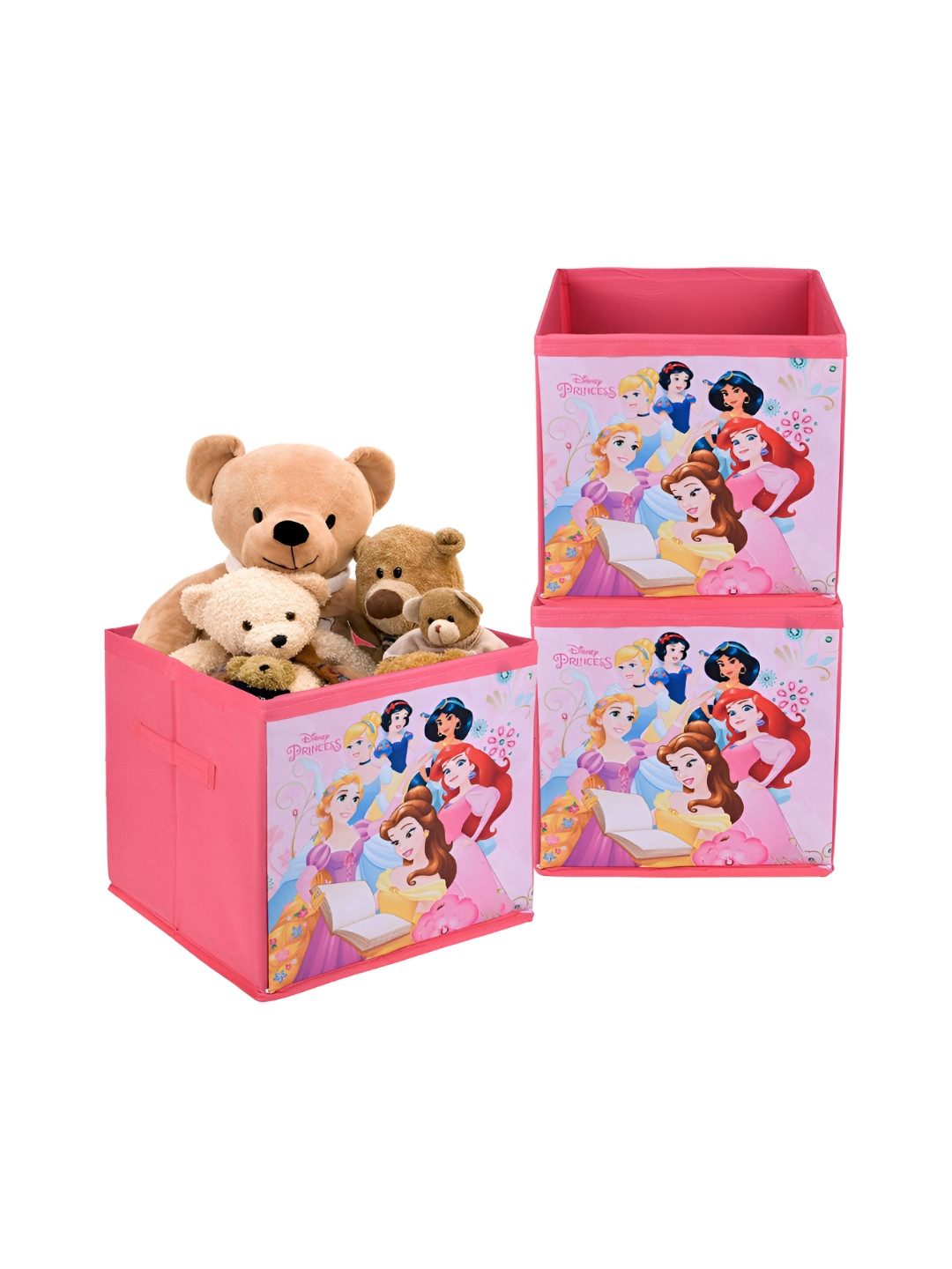 YK Pink & Blue 3 Pieces Disney Princess Printed Storage Box Organisers