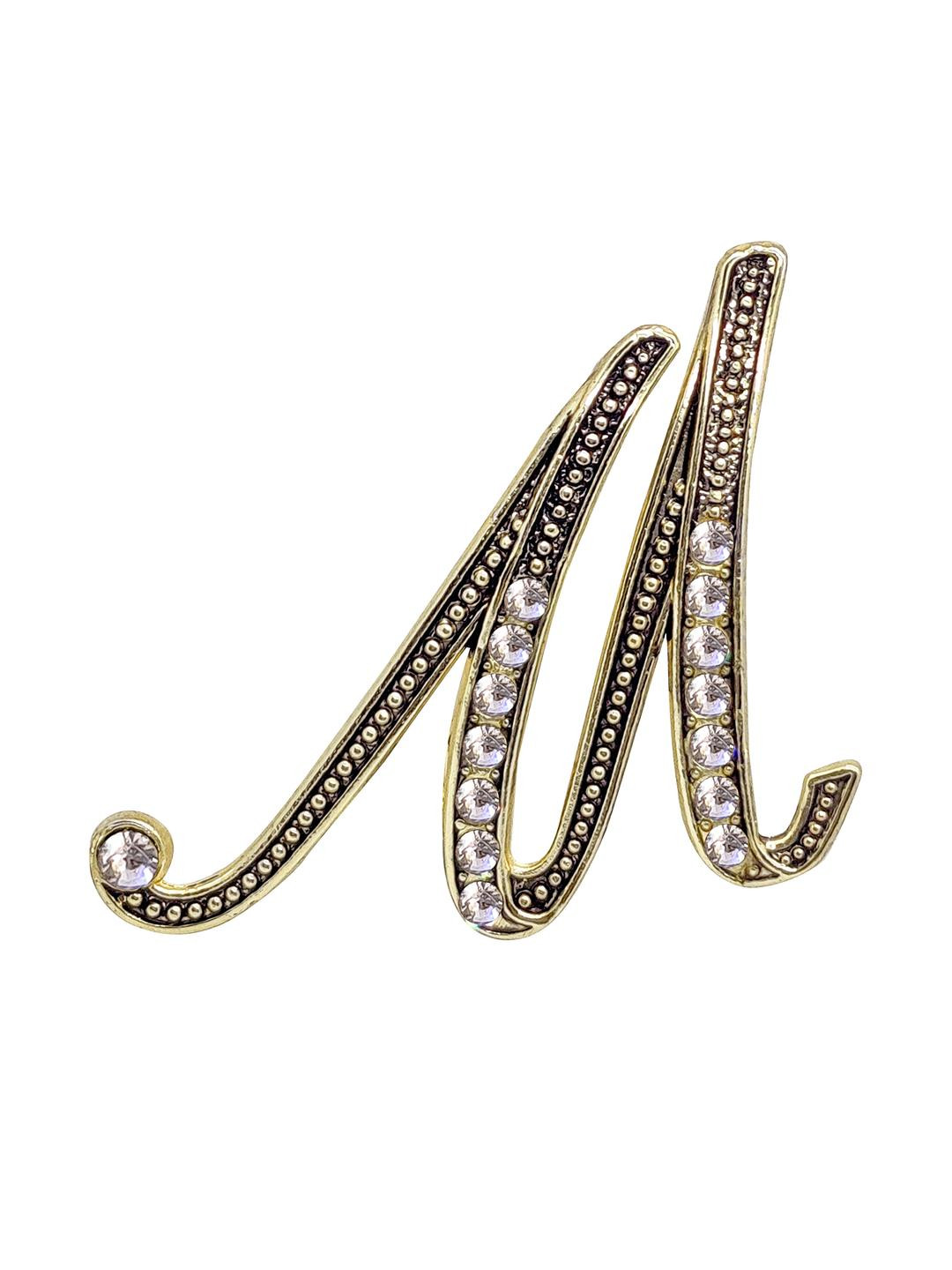 FURE Gold-Toned Plated M Initial Alphabet Brooch