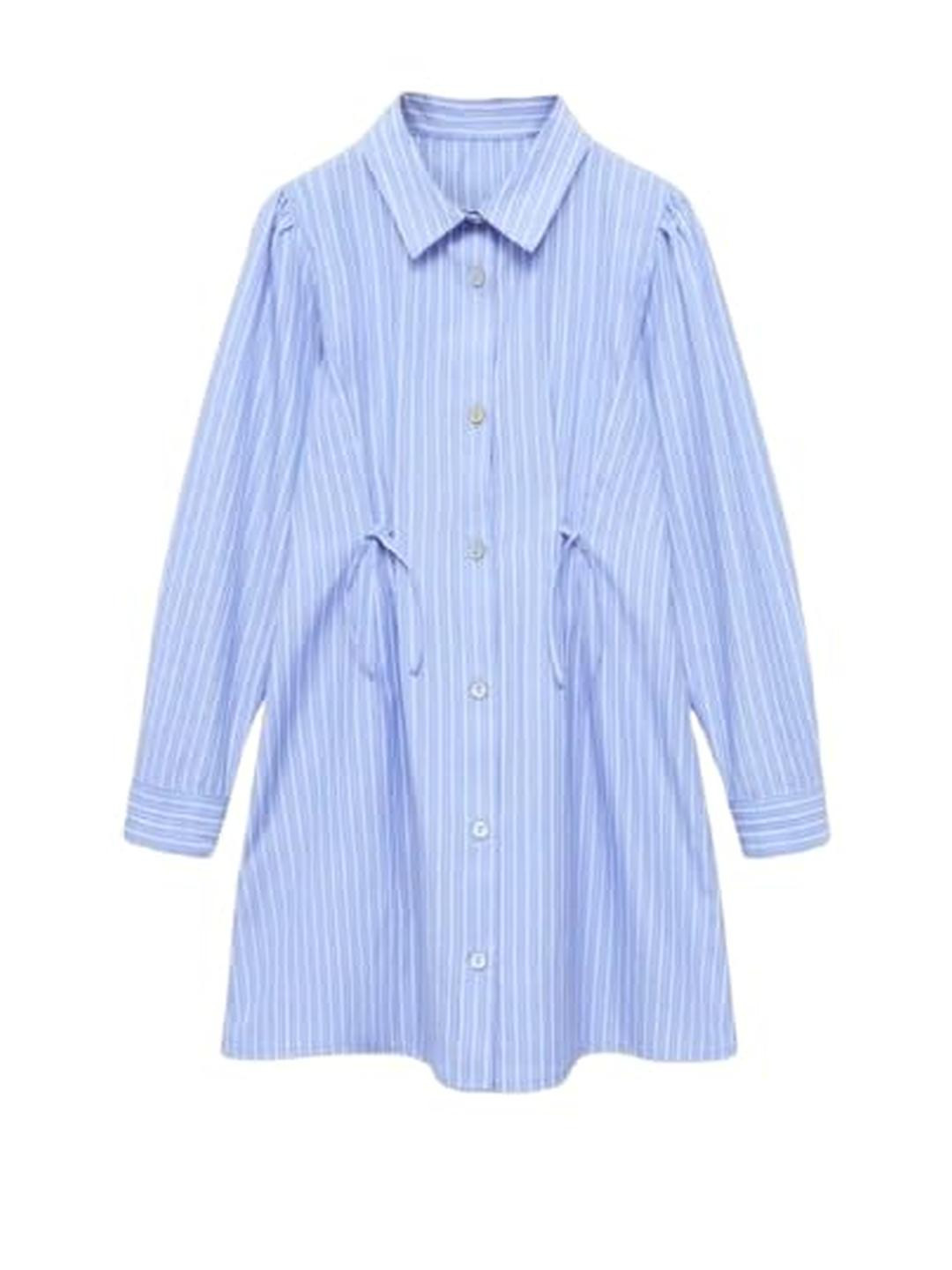 Trooking Fashions Girls Striped Shirt Collar Cuffed Sleeves Tie-Ups Detail Shirt Dress