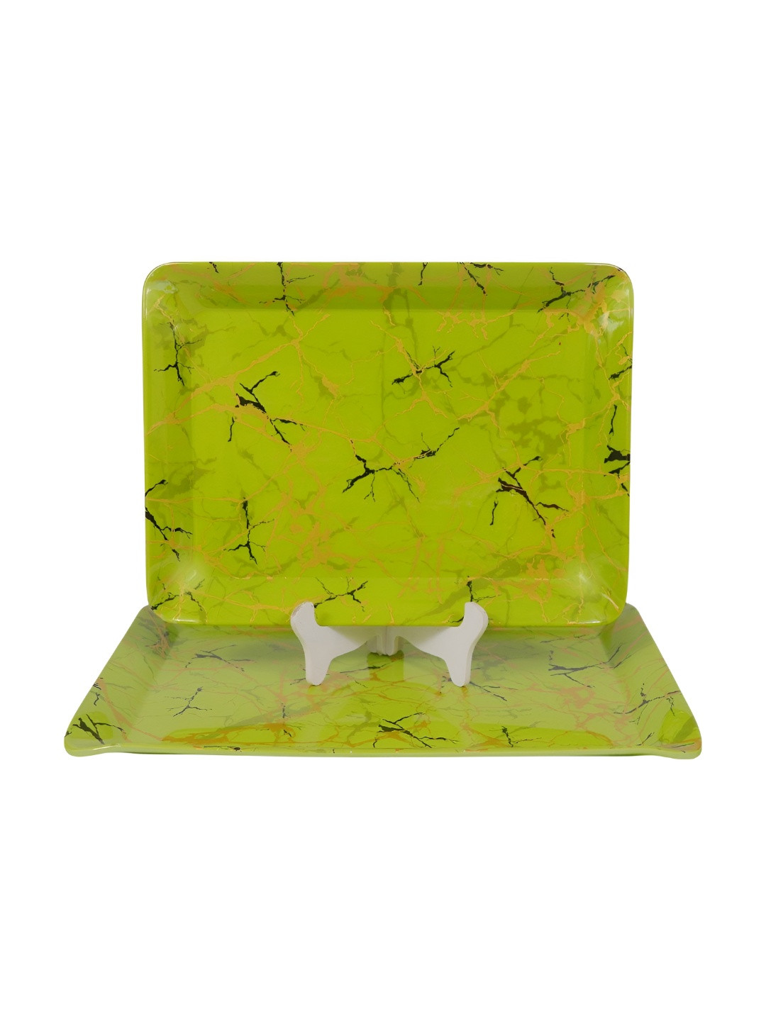 AURKA Green 2 Pcs Printed Rectangle Melamine Serveware Serving Trays