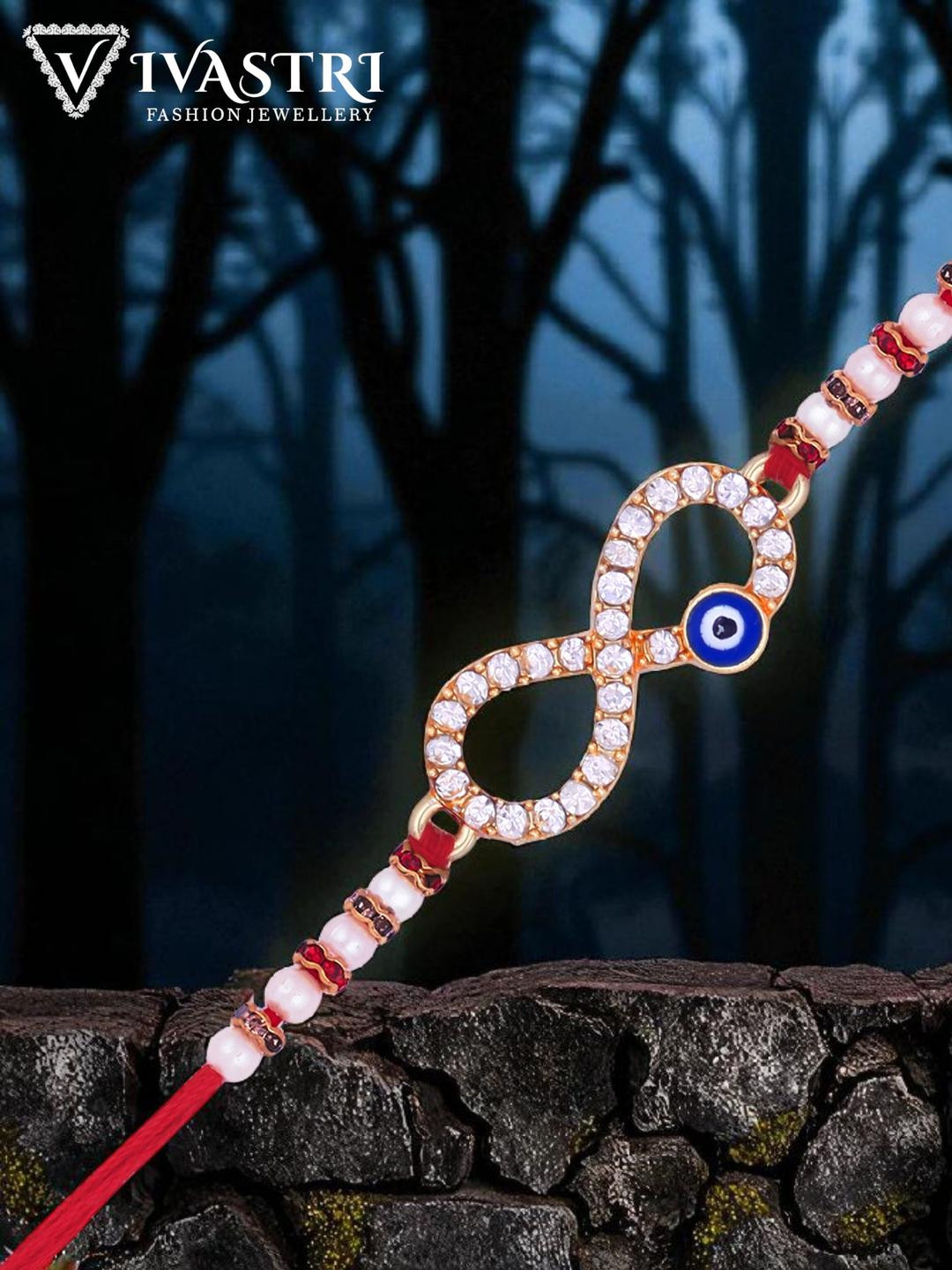 VIVASTRI Infinity Evil Eye With Artificial Stones & Beads Thread Rakhi