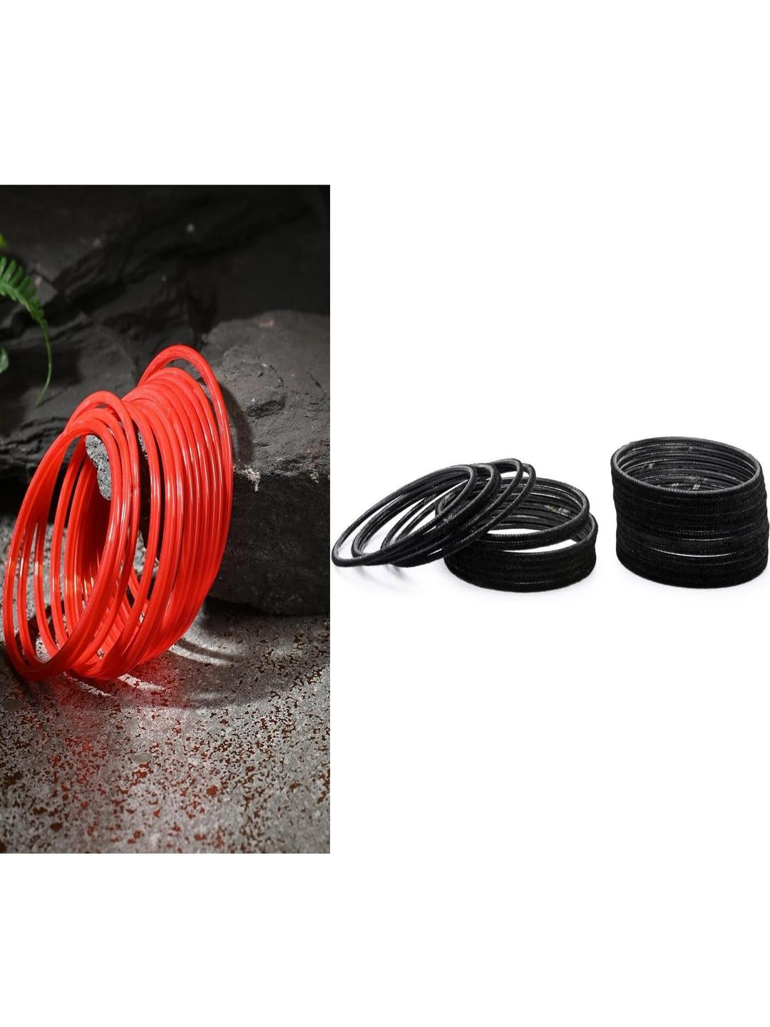 SOMIL Set Of 36 Red Alloy Artificial Stones and Beads Antique Bangles