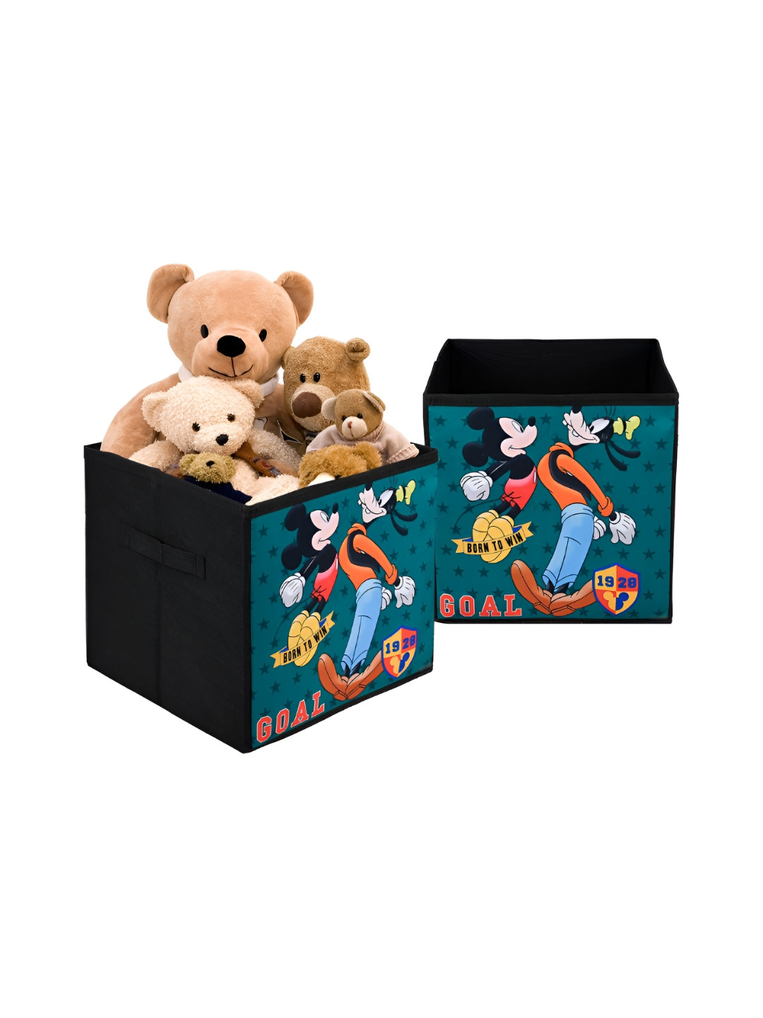 YK Black & Green 2 Pieces Goofy Printed Storage Box Organisers