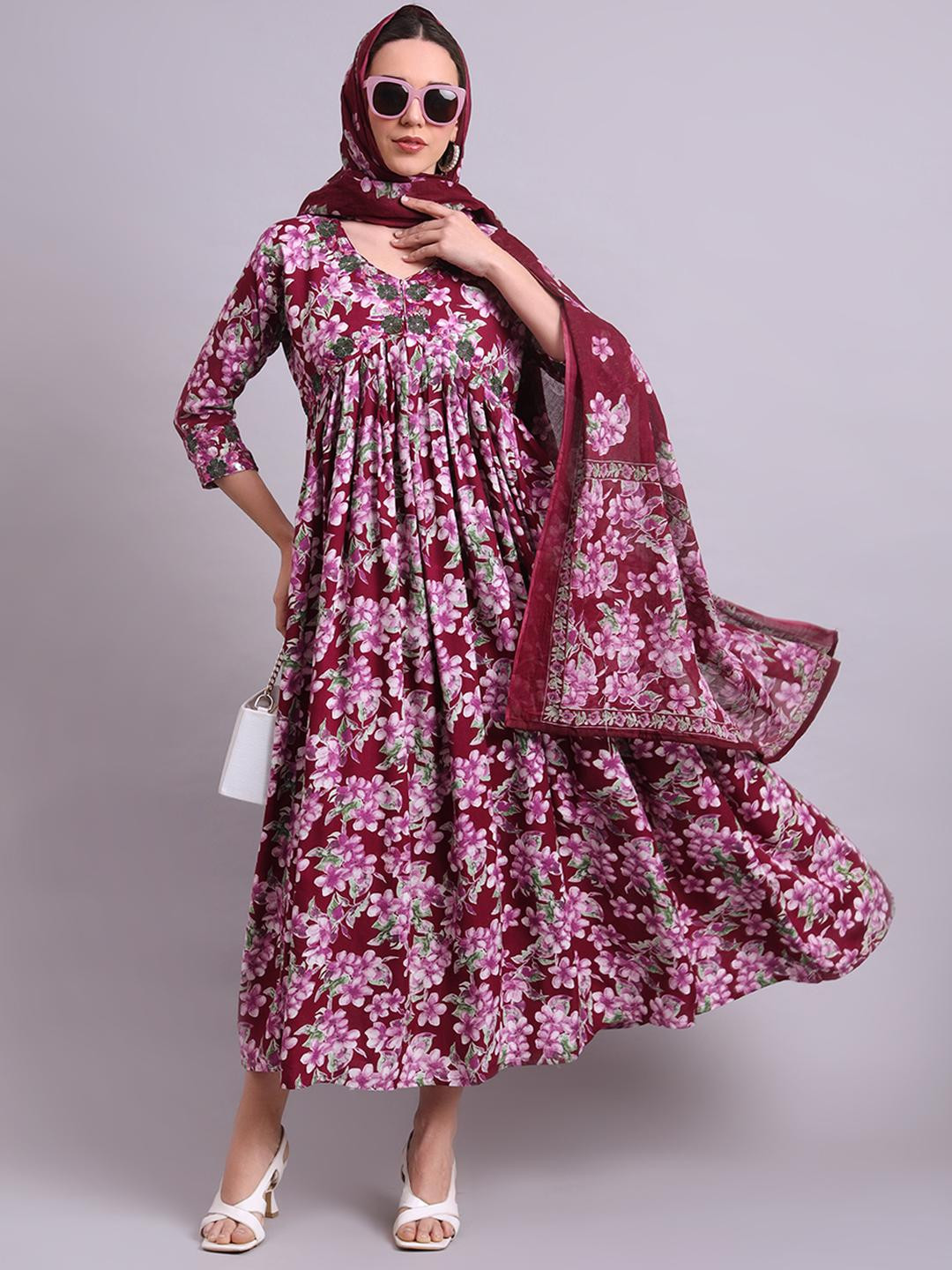 Angkor Women Purple  Cotton Kurtas