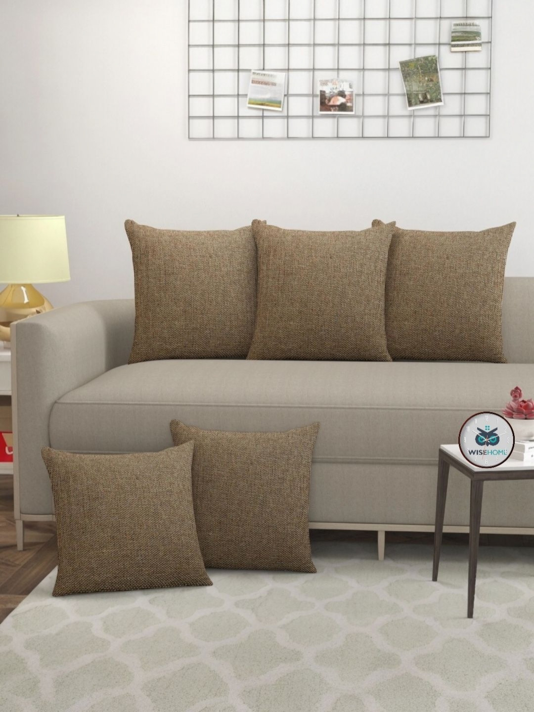 WISE HOME Mustard 5 Piece Square Cushion Covers