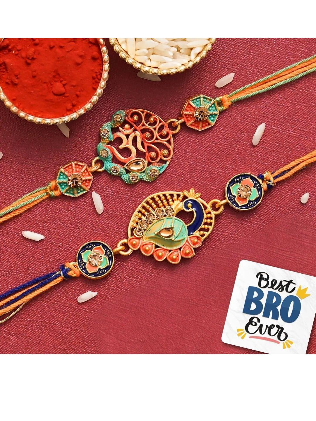 eCraftIndia Set Of 2 Rakhi With Roli Rice & Best Bro Ever Fridge Magnet
