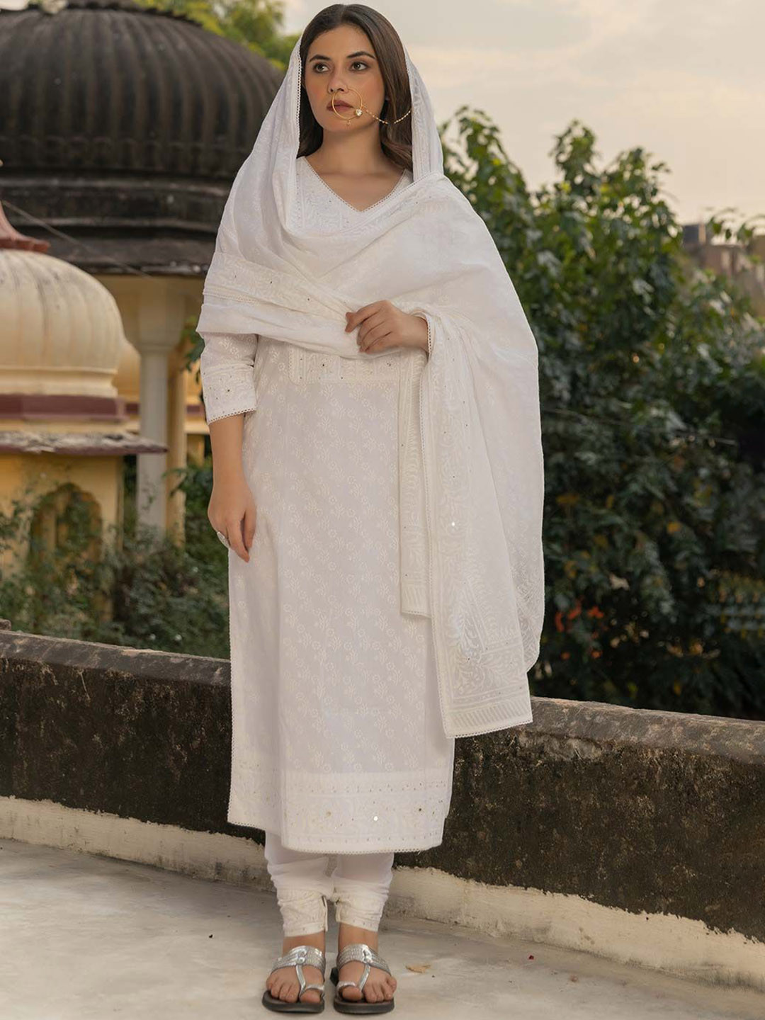 TERHA TAALI Women Floral Printed Regular Pure Cotton Kurta with Trousers & Dupatta