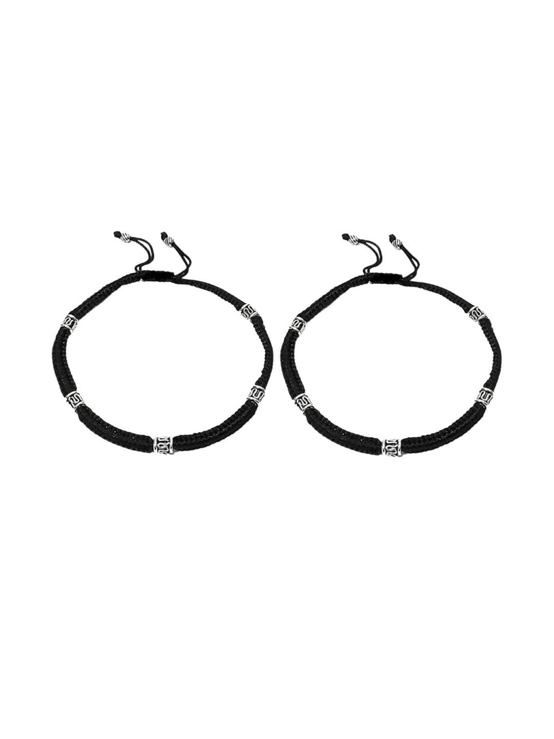 SUSVIJ Unisex Set of 2 Black & Silver Coloured Anklet