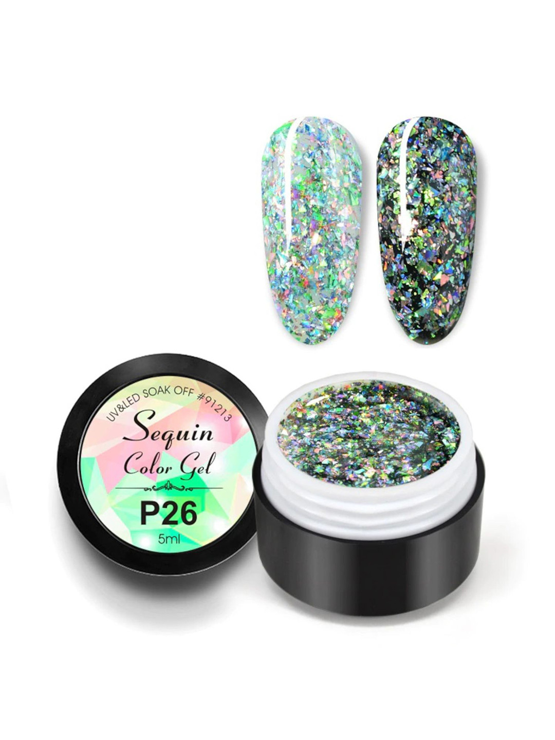 BELLE GAGA Peacock Foil Sequin Gel Glitter Color Gel Nail Polish- 5 ml- Shade P26