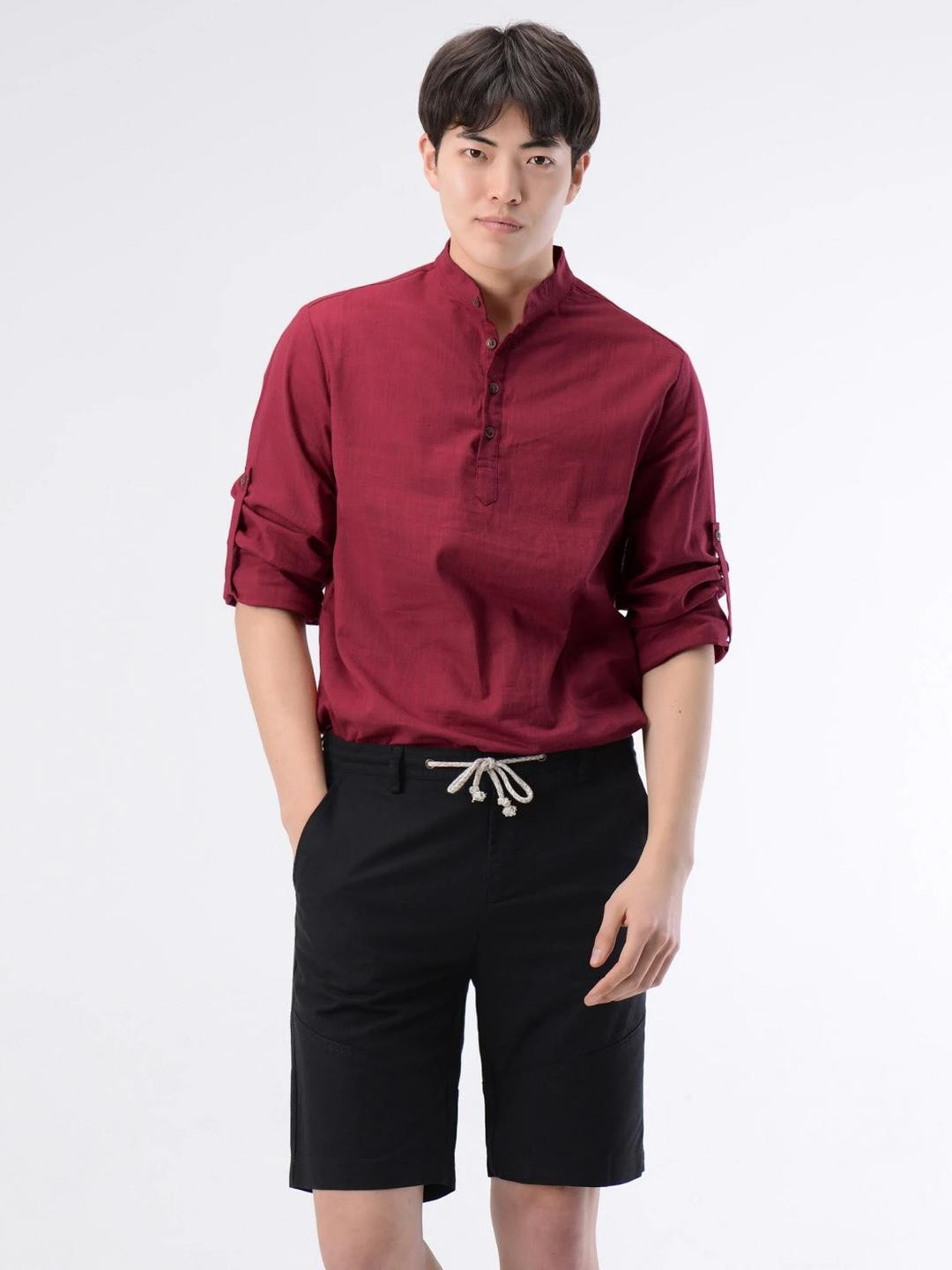 Edin Men Maroon A-Line Organic Cotton Kurtas