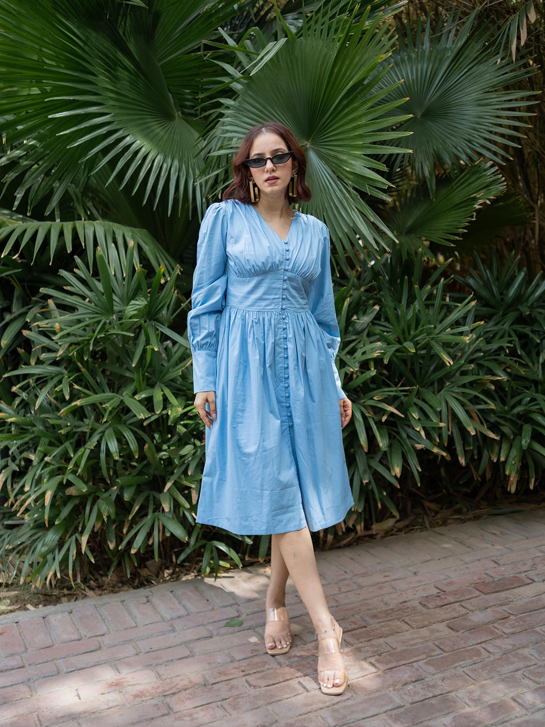 MODA-Q V-Neck Fit & Flare Midi Dress