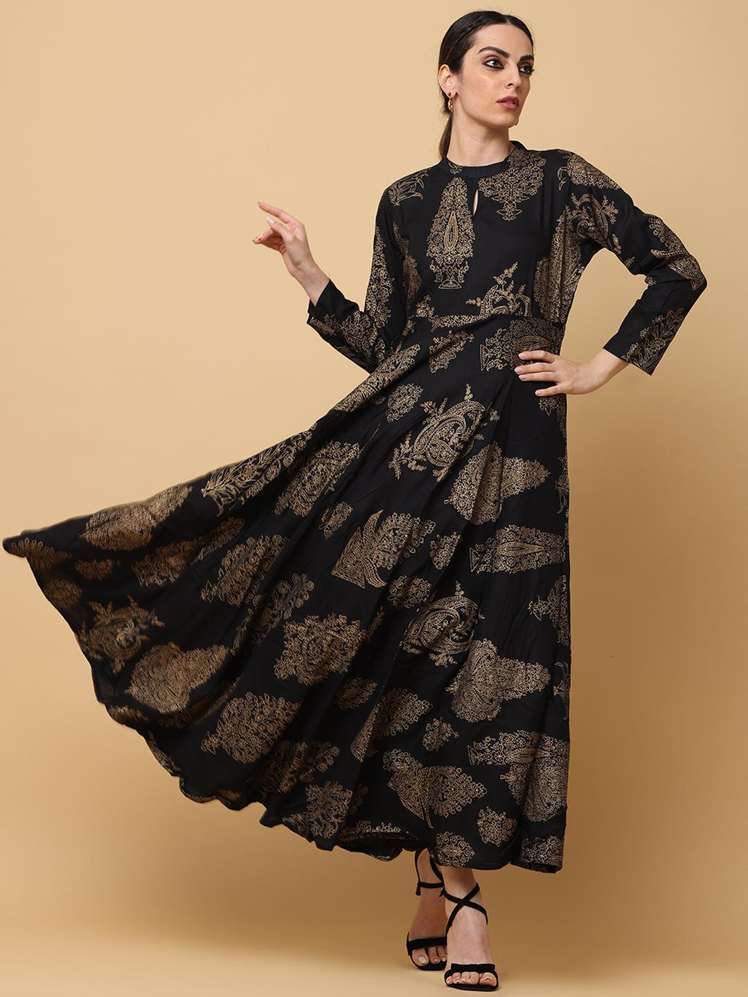 Angkor Women Black  Viscose Rayon Kurtas